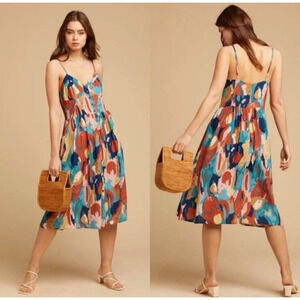 rolla's shift linen dress Rolla's Womens Midsummer Linen Dress XS Blue Button Front Sleeveless Midi  New